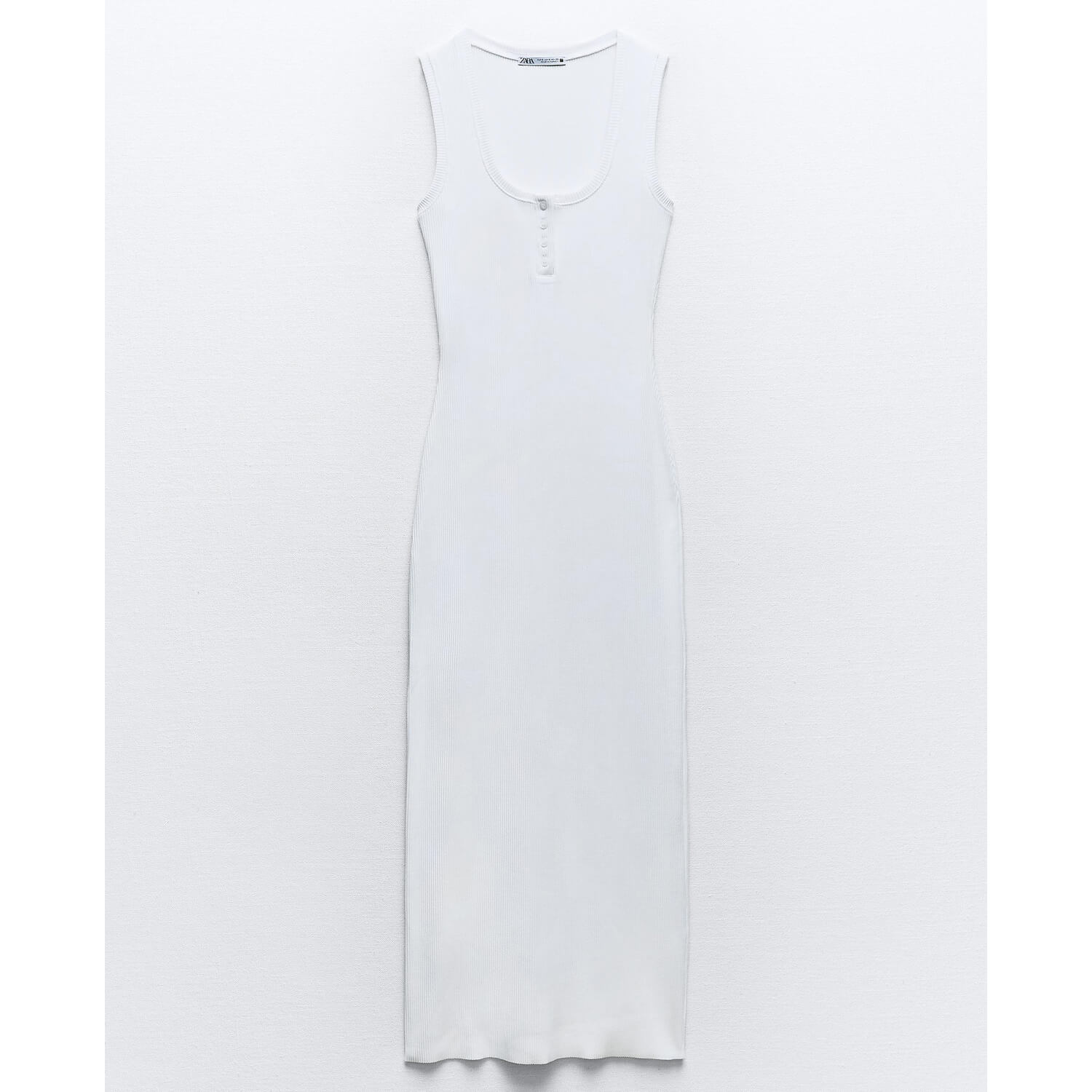 Платье Zara Ribbed Midi, белый платье zara contrast ribbed poplin puff белый