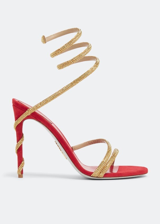 

Сандалии RENÉ CAOVILLA Suede crystal-embellished sandals, красный