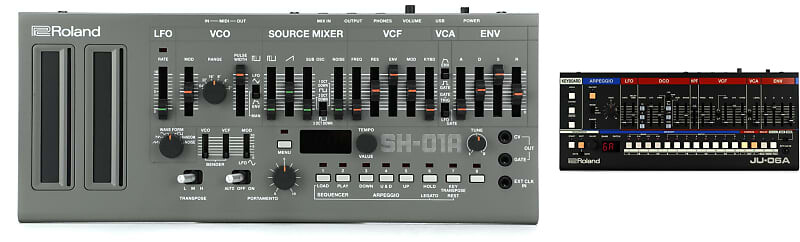 

Синтезатор Roland SH-01A Boutique Series с секвенсором в комплекте со звуковым модулем Juno Roland JU-06A Boutique Series SH-01A=1 JU-06A=1