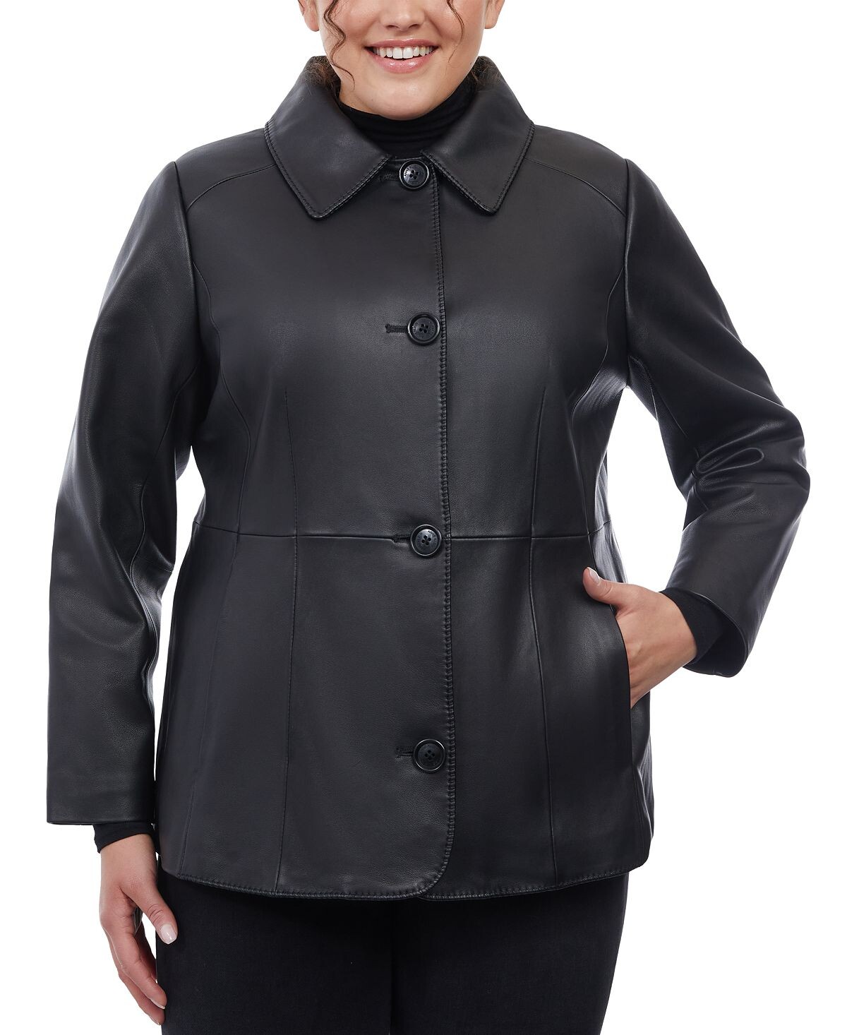 

Женская кожаная куртка больших размеров Anne Klein, черный