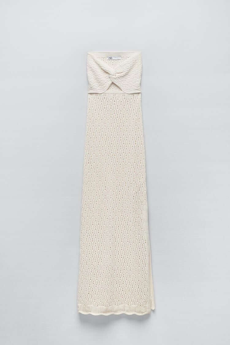 

Платье Zara Pointelle Knit With Cut-out Detail, бежевый