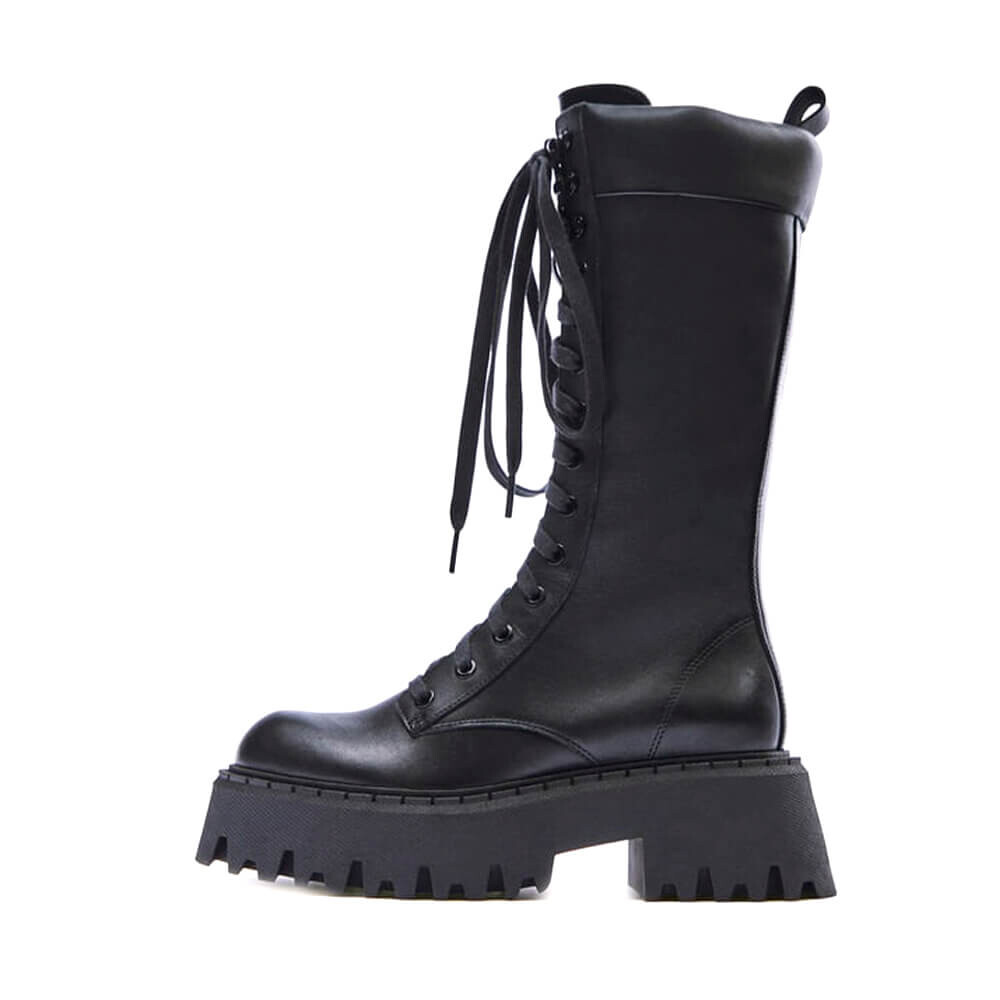 

Сапоги Zara Lace-up Track Sole Leather, чёрный
