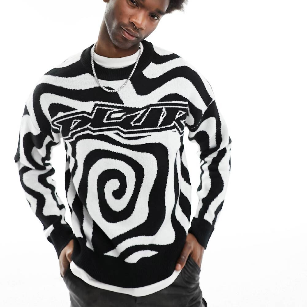 

Джемпер Bershka Swirl Knitted, черный/белый