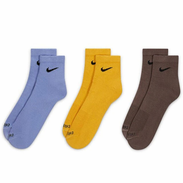 

Носки Nike U Nk Evry Plus Ltwt Ankle, 3 пары, синий/жёлтый/коричневый