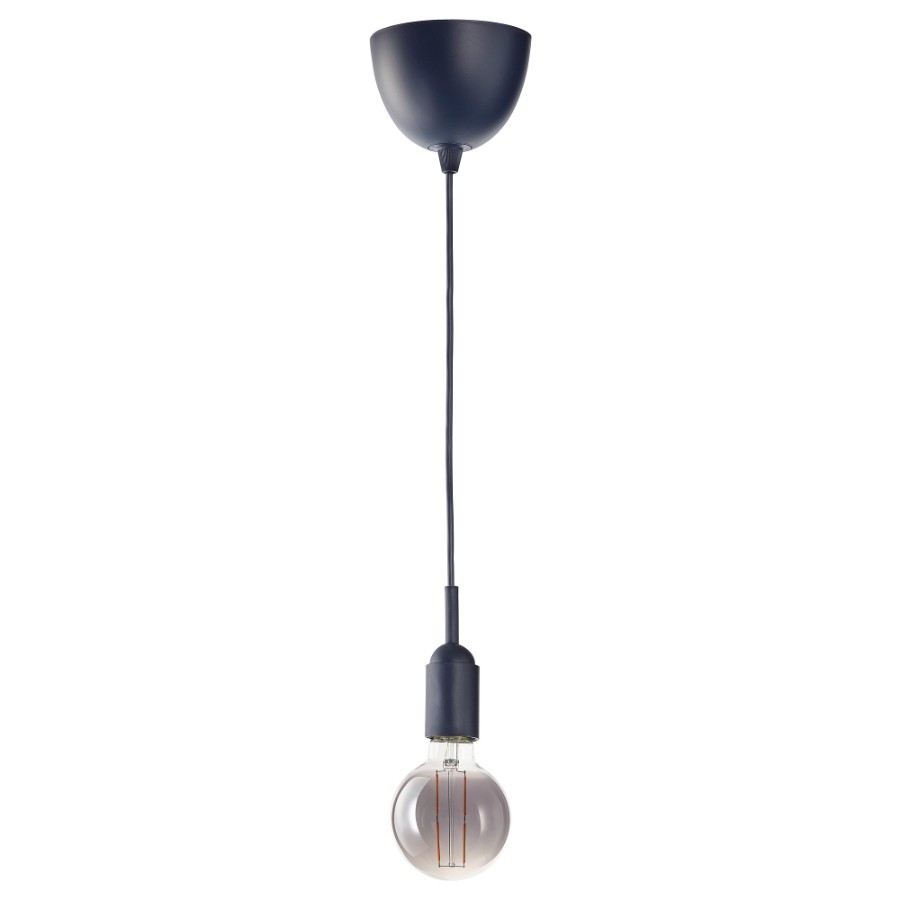 Подвесной светильник с лампочкой Ikea Gravacka / Molnart, 95 мм, темно-синее/серое прозрачное стекло
