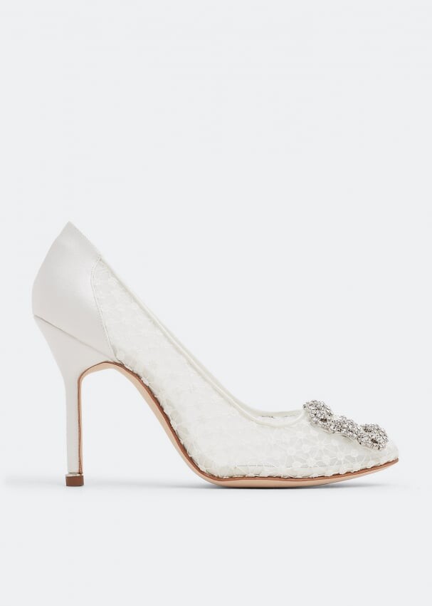 Туфли MANOLO BLAHNIK Hangisi lace pumps, белый