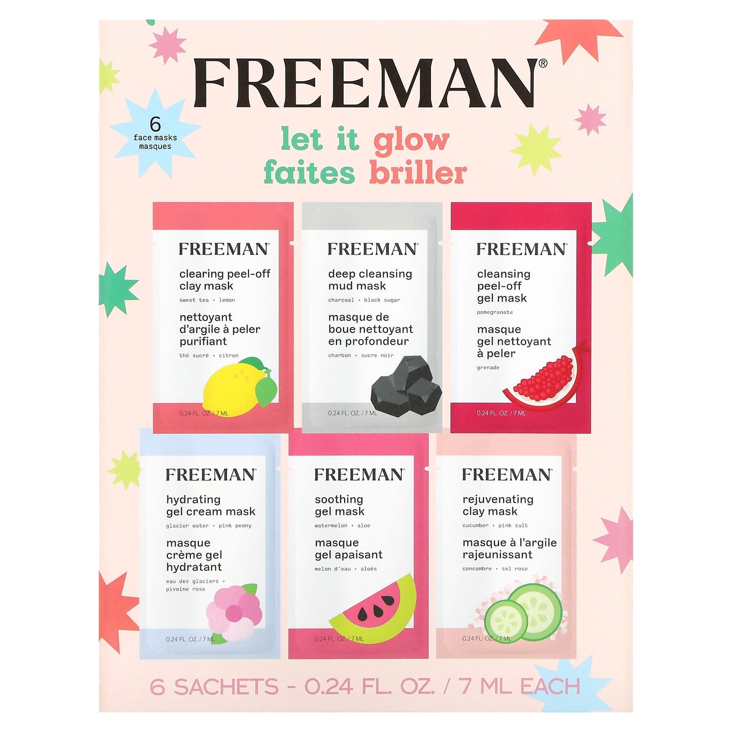 

Косметические Маски Freeman Beauty для лица, 6 пакетиков по 7 мл