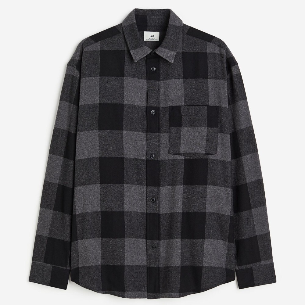 

Рубашка H&M Relaxed Fit Flannel, темно-серый