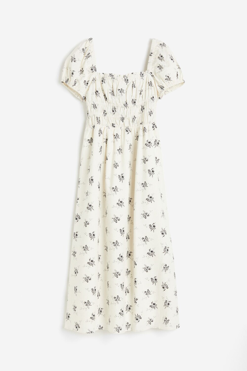 

Платье H&M Linen-blend Smocked-waist Floral, кремовый, Бежевый
