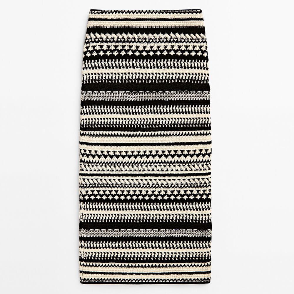 

Юбка Massimo Dutti Knit Jacquard Midi, кремовый