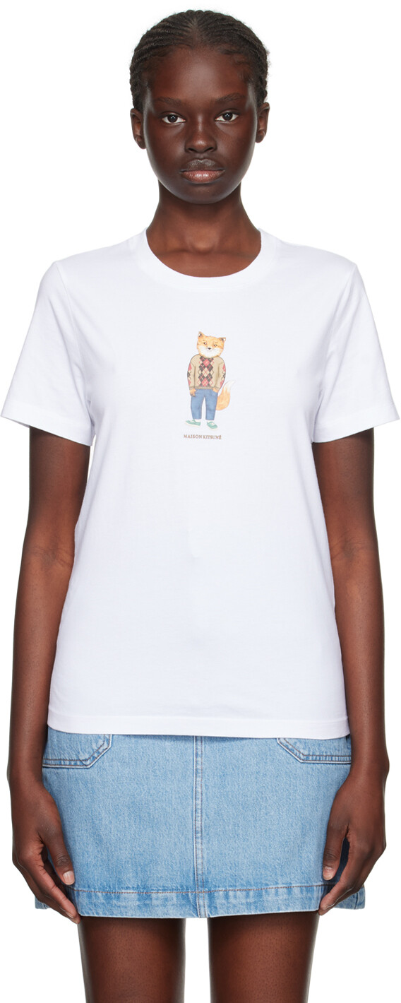 

Белая футболка с лисой Maison Kitsune, Белый