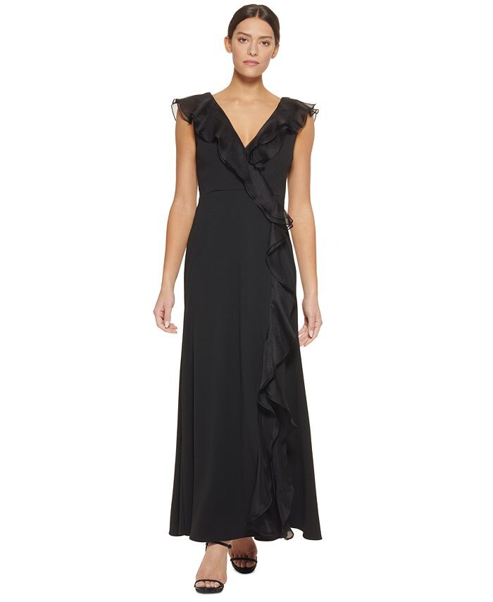 

Платье с двойными рюшами DKNY, черный