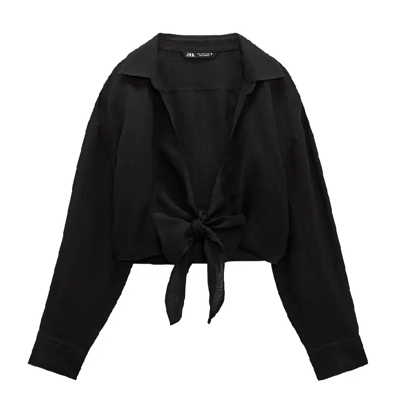 

Рубашка Zara Linen cropped, черный