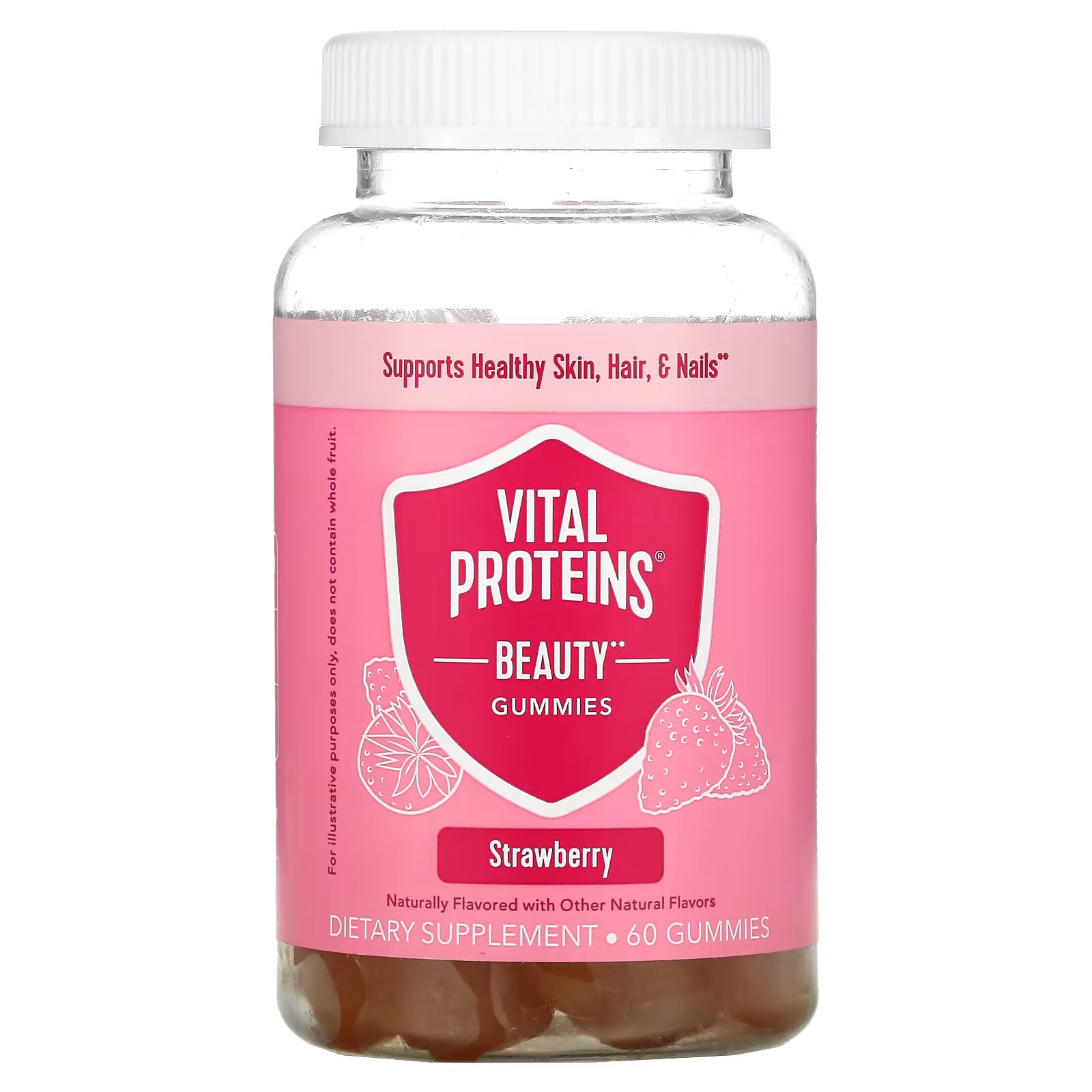 Vital Proteins, Beauty Gummies, клубника, 60 жевательных таблеток vital proteins жевательные таблетки для поддержки иммунитета цитрусовые 60 жевательных таблеток