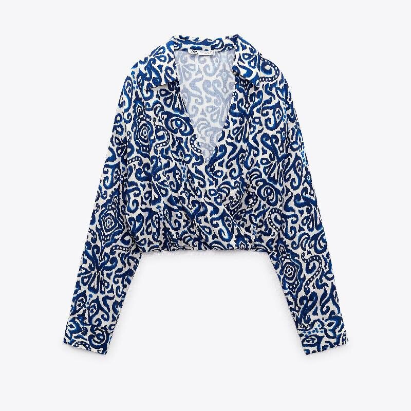 

Укороченная рубашка Zara, синий-белый
