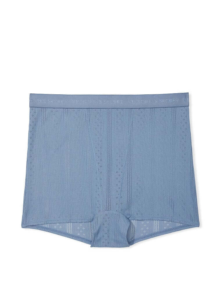 

Трусы-шорты Victoria's Secret Logo Pointelle High-Waist, пыльно-синий