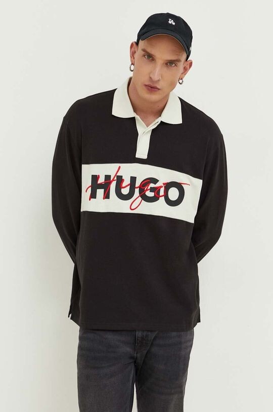 

Хлопковый топ с длинными рукавами Hugo, черный