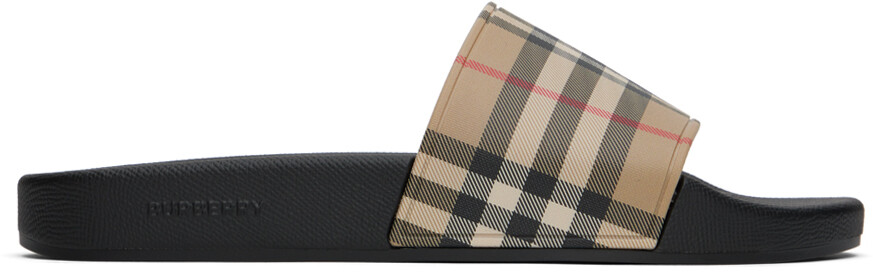 

Бежевые шлепанцы в винтажную клетку Burberry