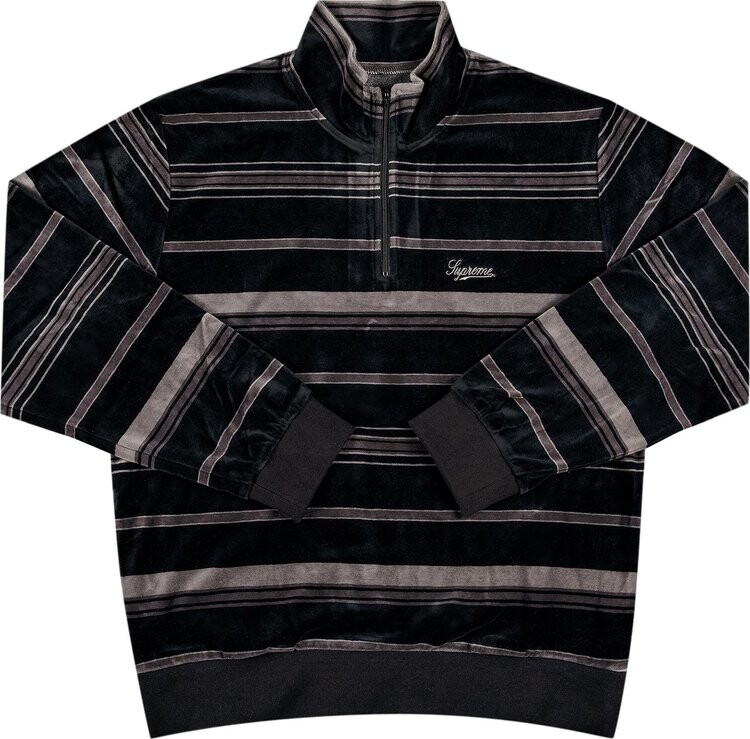 

Пуловер Supreme Stripe Velour Half Zip Pullover 'Black', черный