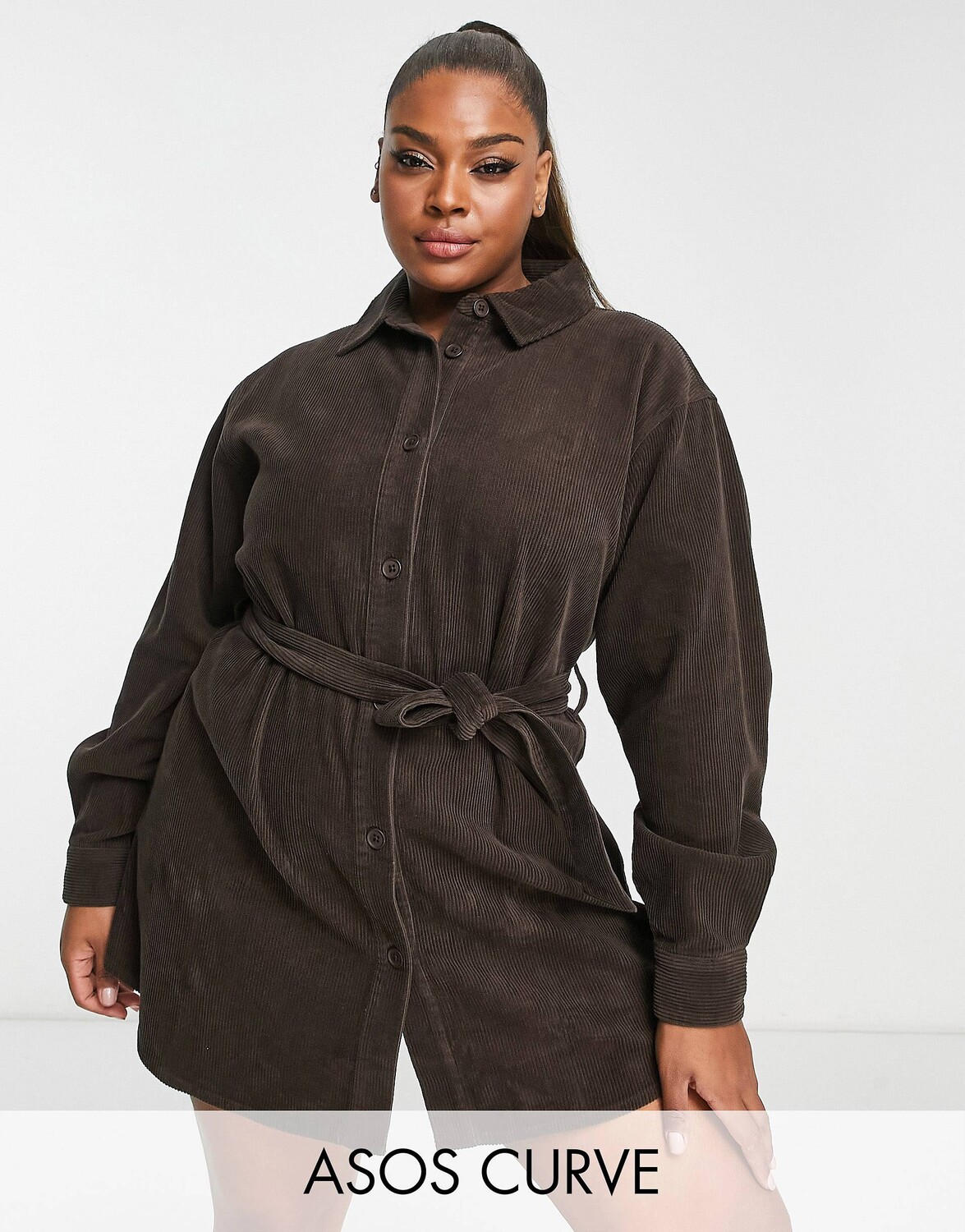 

Шоколадное платье-рубашка с вельветовым поясом ASOS DESIGN Curve