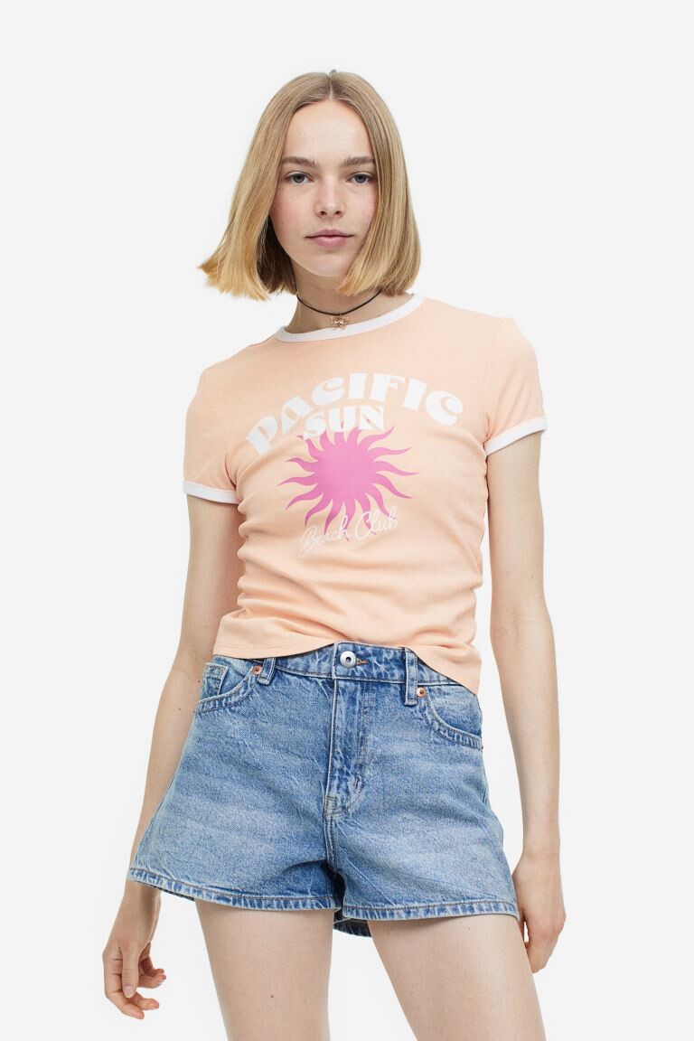 

Облегающий хлопковый топ H&M, абрикос/тихоокеанское солнце