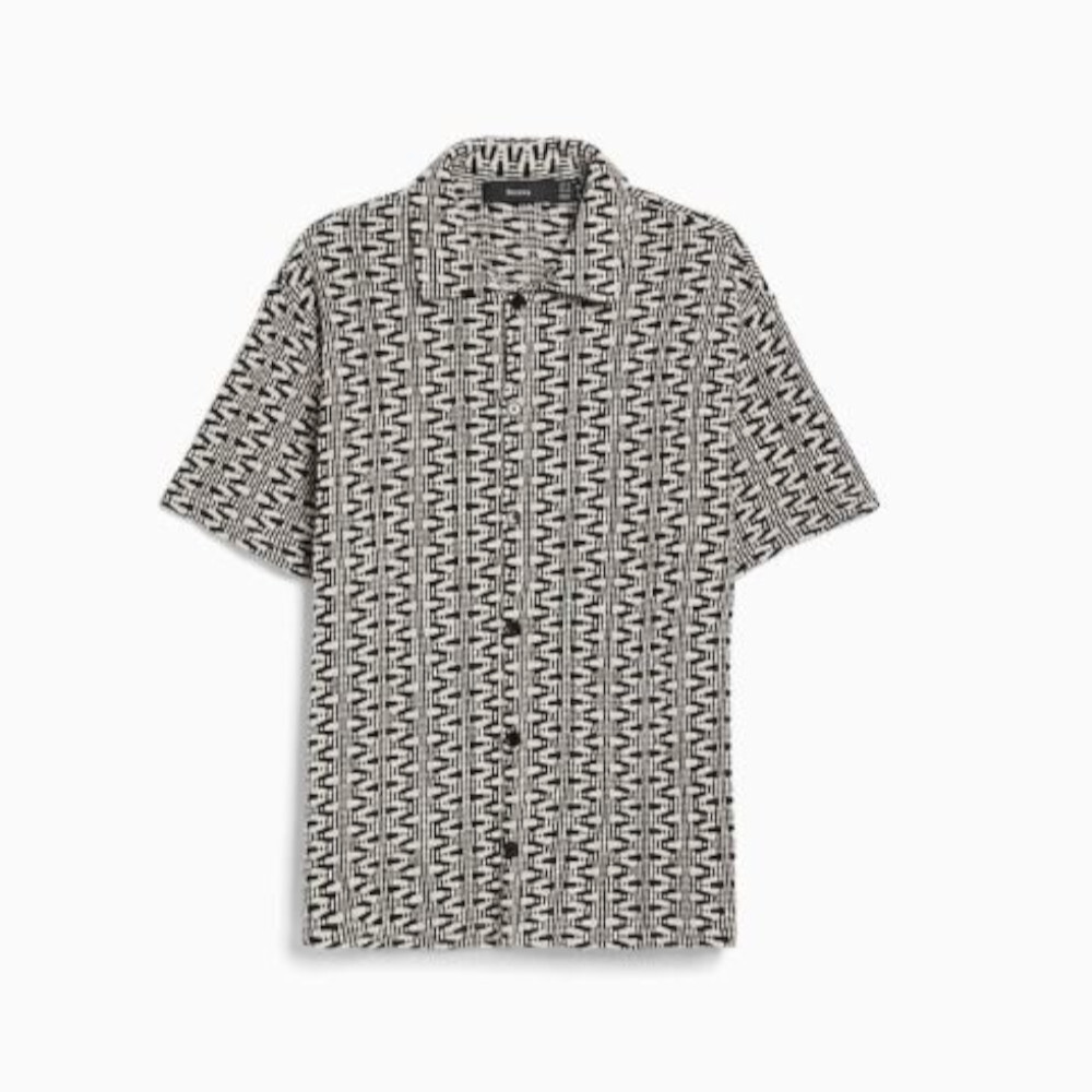 

Рубашка с короткими рукавами и принтом Bershka Printed Short Sleeve, черный/белый