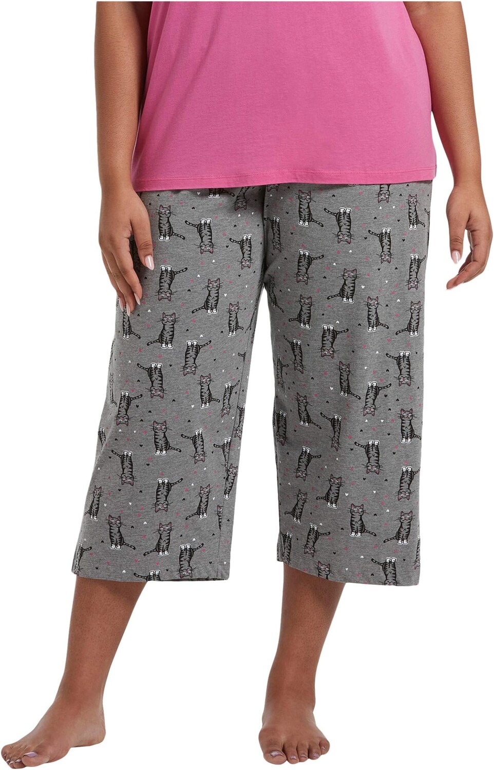 

Пижамные брюки-капри размера Sweet Kitty больших размеров HUE, цвет Medium Heather Grey