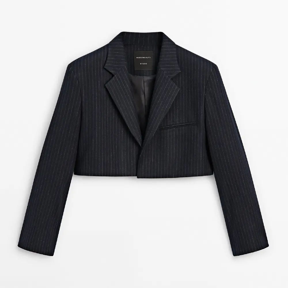 

Пиджак Massimo Dutti Pinstriped Cropped - Studio, темно-синий