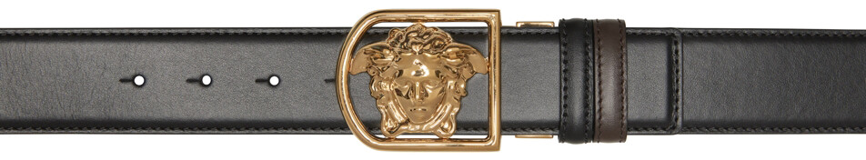 

Черно-коричневый ремень с оправой Medusa Versace