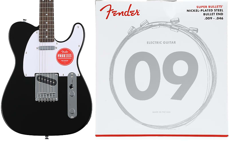 

Электрогитара Squier Bullet Telecaster с грифом Laurel — черный комплект с струнами Fender 3250LR Super Bullets из никелевой стали — .009–.046 Light Regular Squier + Fender 0370045506=1 0733250404=1