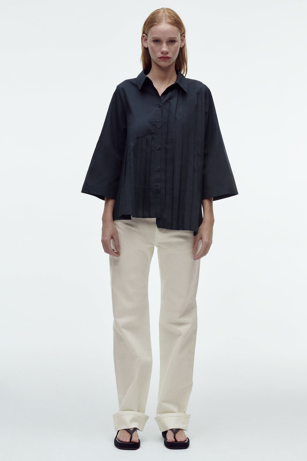 

Рубашка с асимметричными складками ZARA, синий