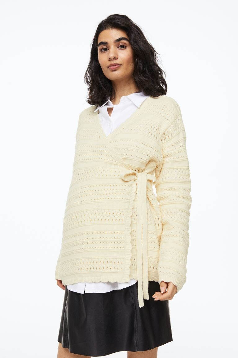 

МАМА Ажурный кардиган H&M, сливочный, Бежевый