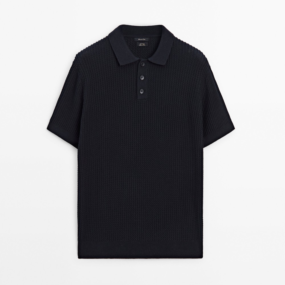 Футболка-поло Massimo Dutti Short Sleeve Textured Knit, темно-серый