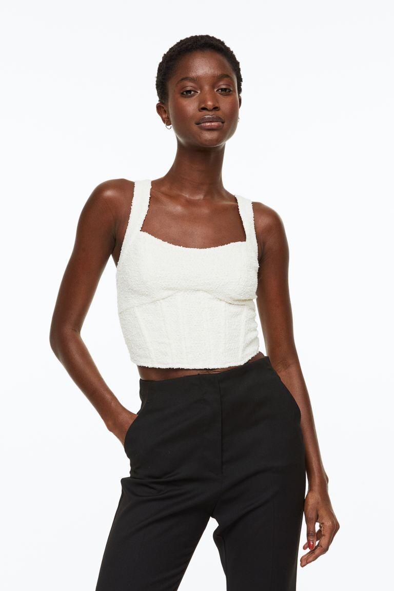 

Корсетный топ из фактурной ткани H&M, сливочный, Бежевый