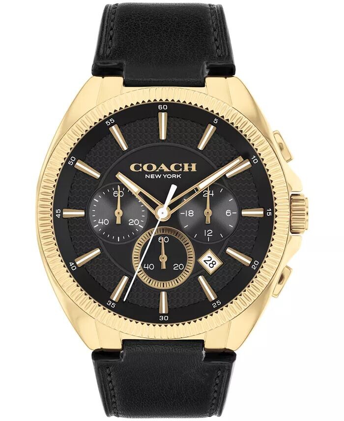 

Мужские часы Jackson с черным кожаным ремешком, 45 мм COACH, черный