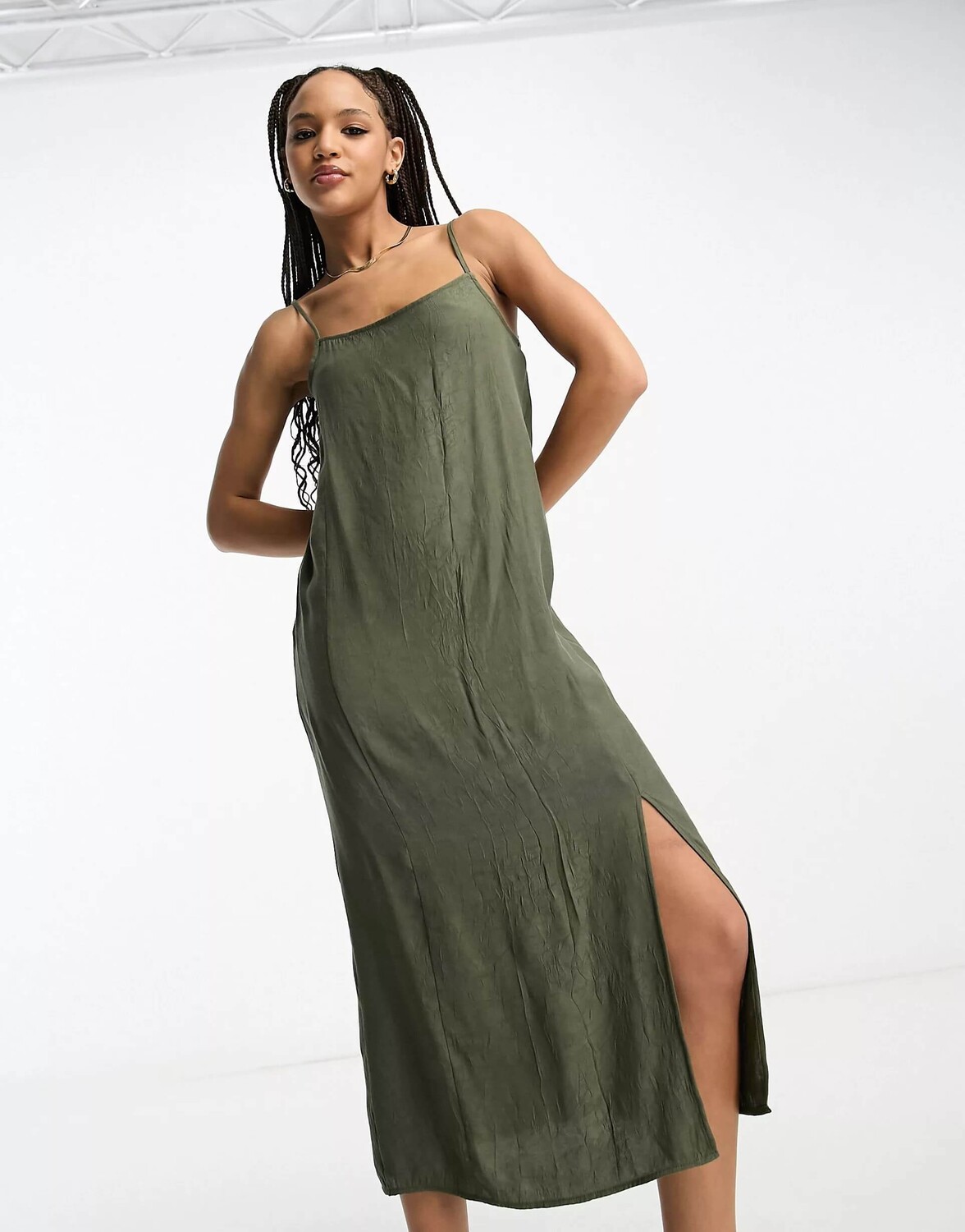 Сарафан Pull&bear Strappy Linen Midi, хаки