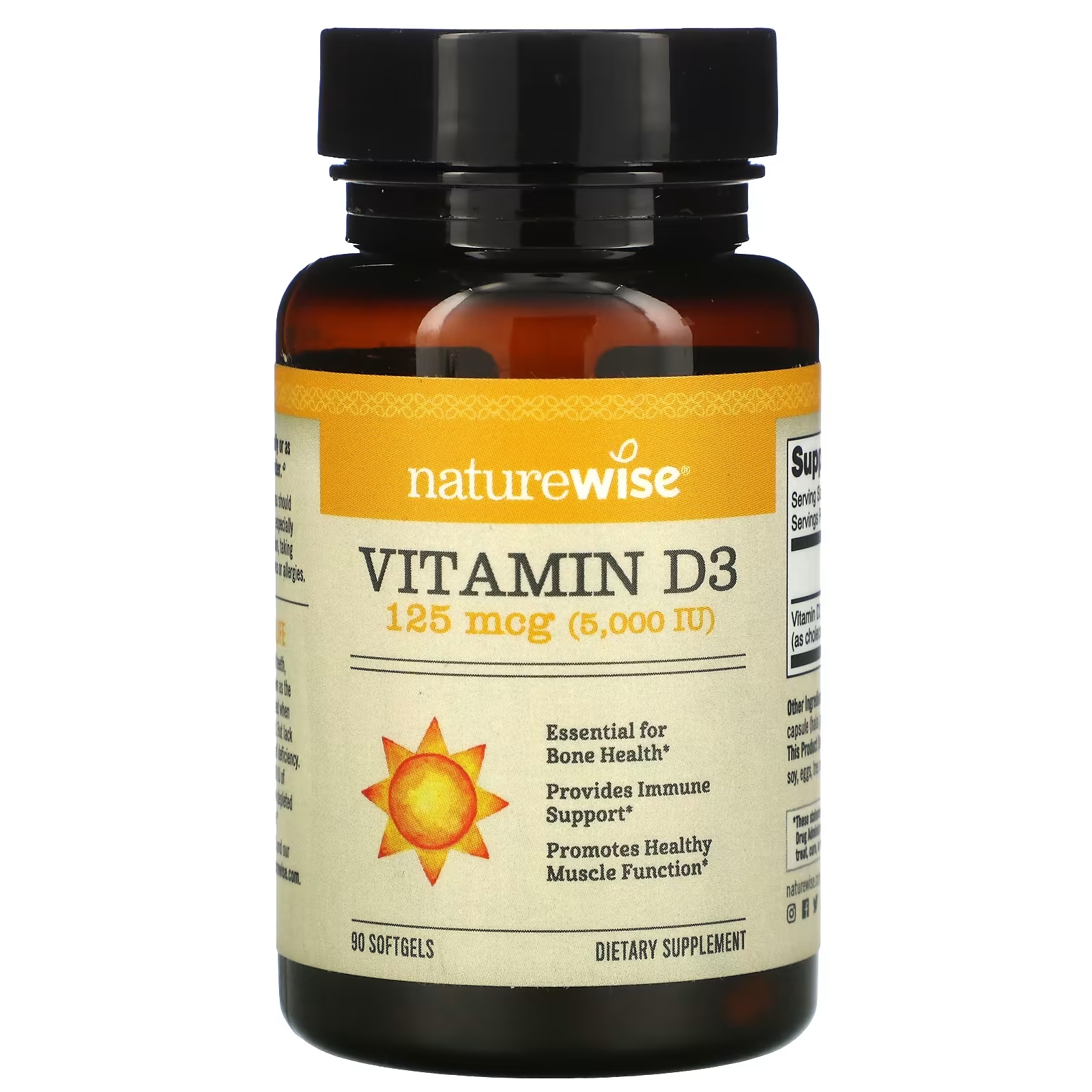 NatureWise витамин D3 125 мкг 5000 МЕ, 90 капсул витамин d3 vital nutrients 5000 ме 90 вегетарианских капсул
