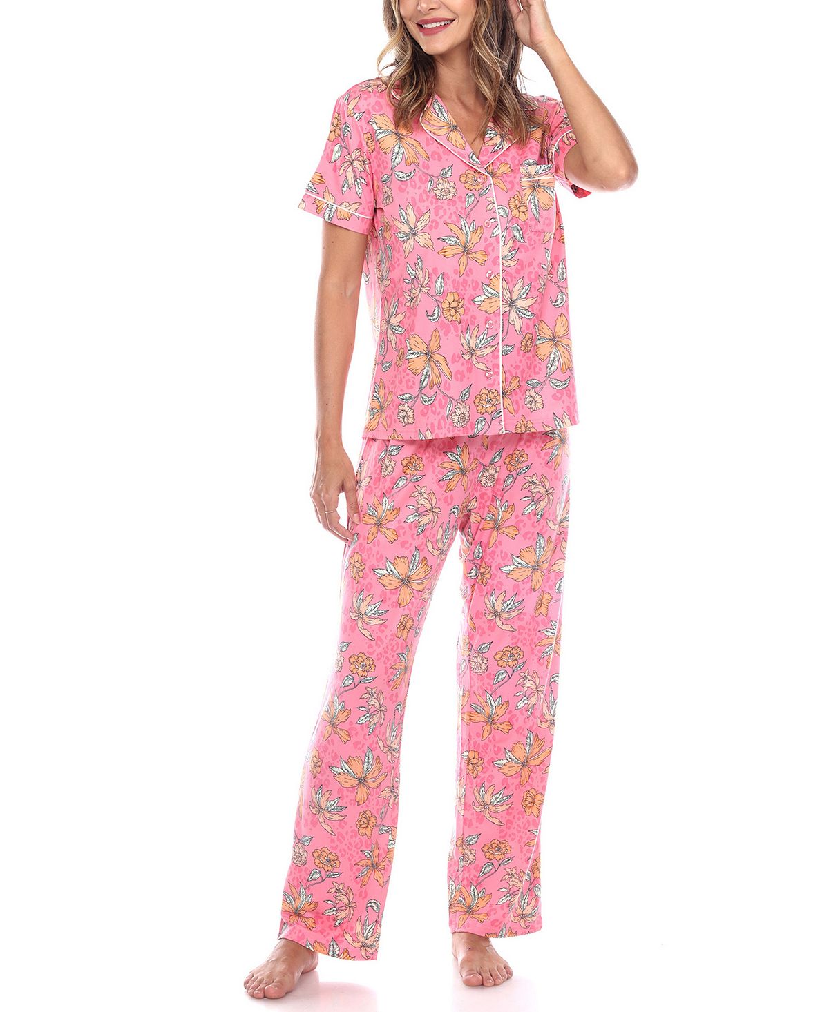 Женские брюки с короткими рукавами, тропический пижамный комплект, 2 предмета White Mark, мульти