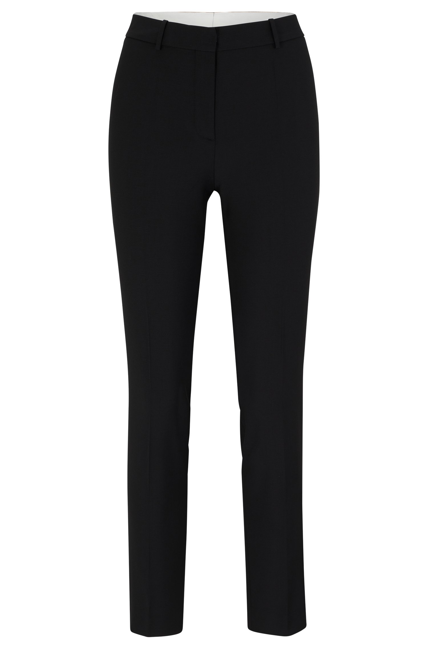 цена Брюки Hugo Boss Cropped Regular-fit Trousers In Wool, черный