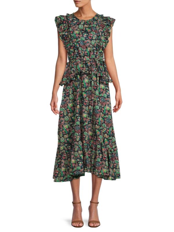 

Платье ariella с оборками и комбинированным принтом Derek Lam 10 Crosby Black multi