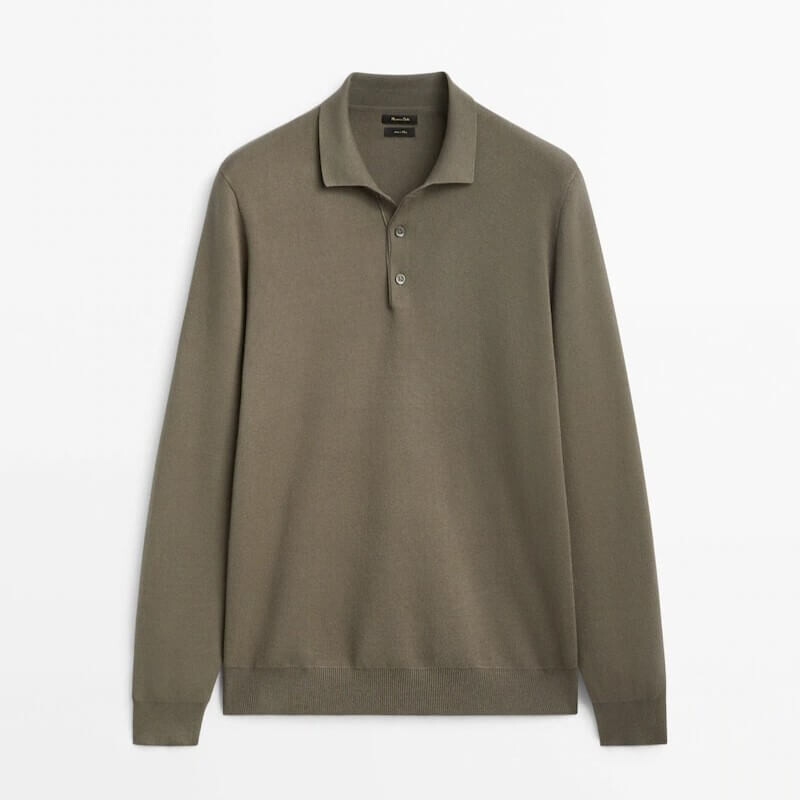 

Свитер Massimo Dutti Comfort Polo Collar Knit, хаки