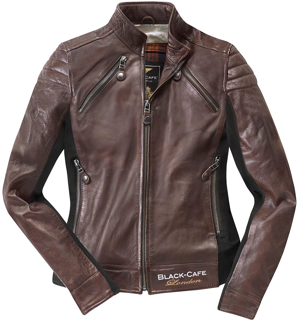 цена Женская мотоциклетная кожаная куртка Black-Cafe London Semnan с коротким воротником, коричневый