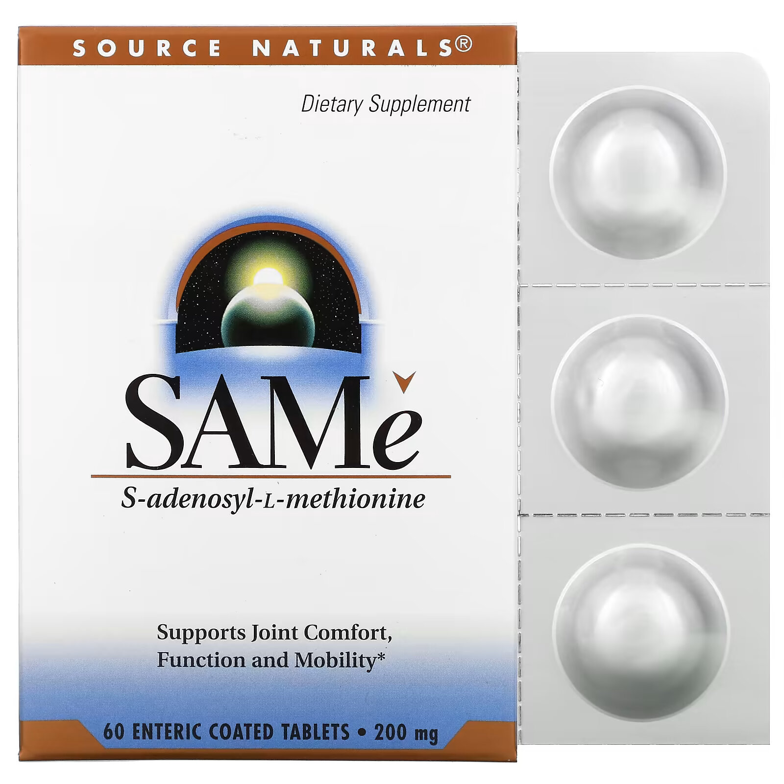 Source Naturals, SAMe (дисульфат тозилат), 200 мг, 60 таблеток, покрытых кишечнорастворимой оболочкой doctor s best дисульфат тозилат 400 мг 60 таблеток
