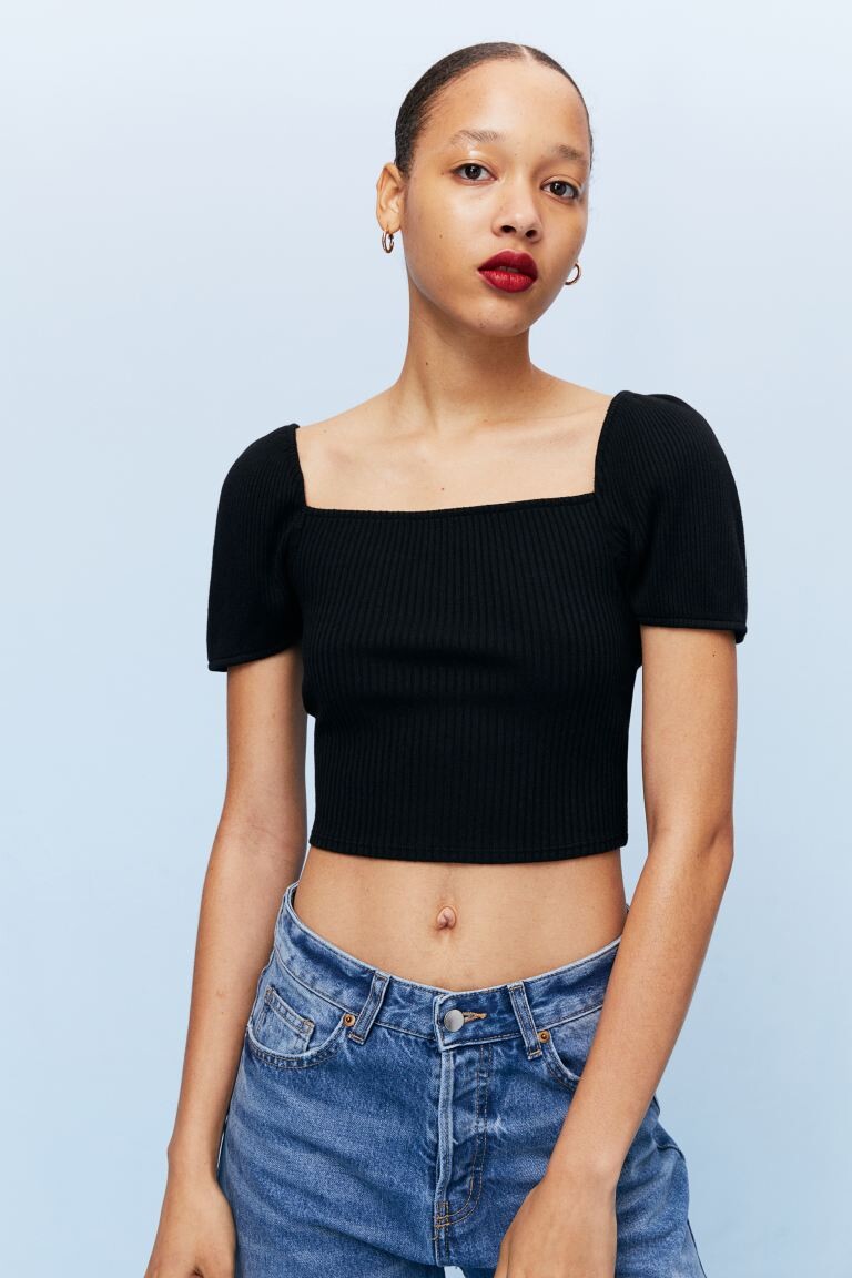

Ребристый топ H&M, черный