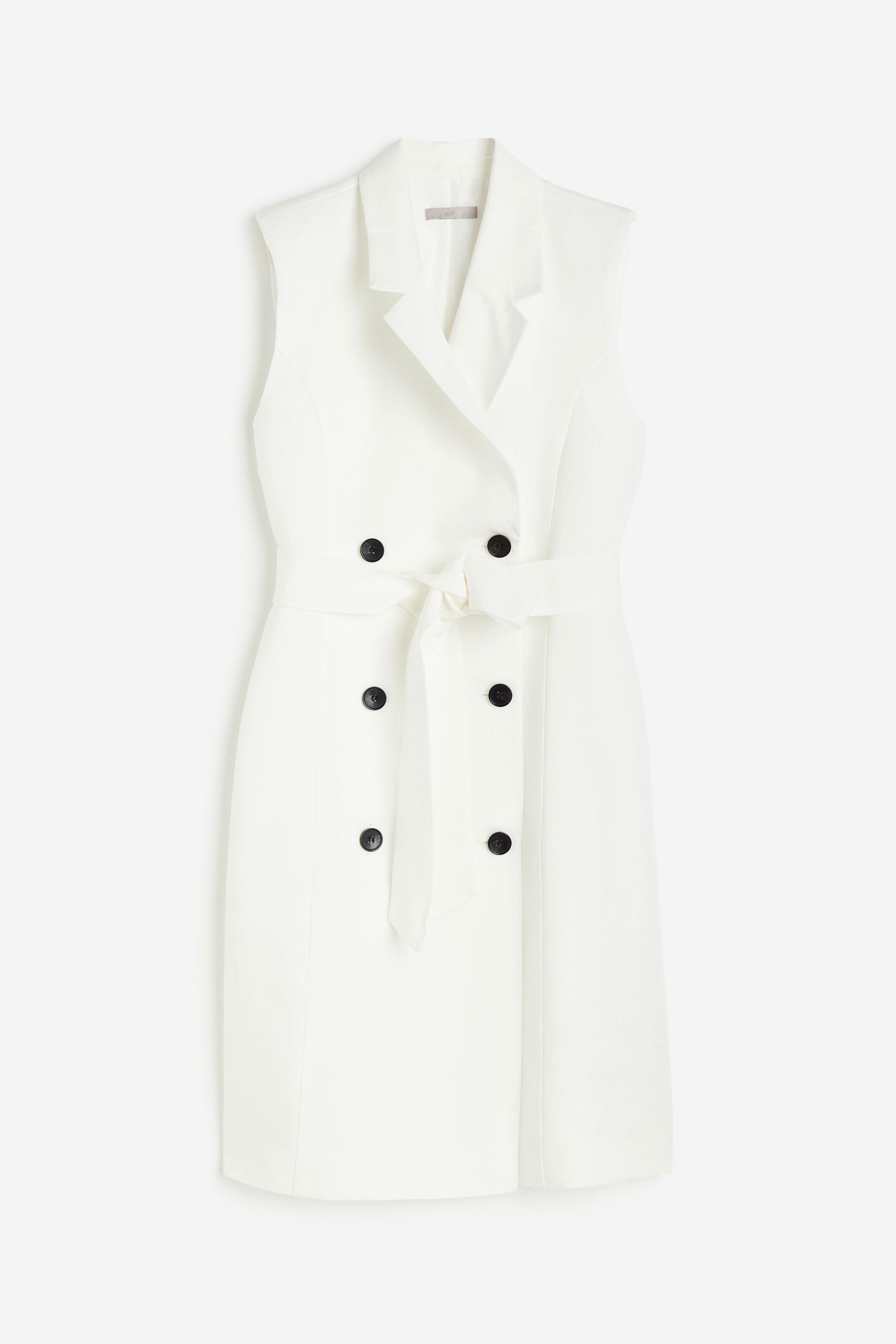 Платье H&M Linen-blend Tie-belt, белый