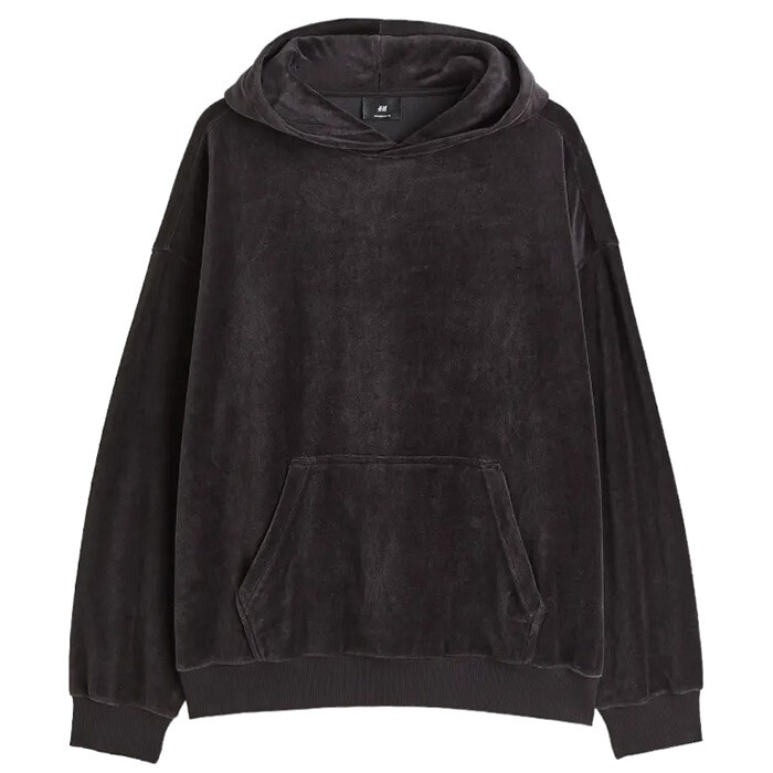 

Худи H&M Oversized Fit Velour, черно-коричневый
