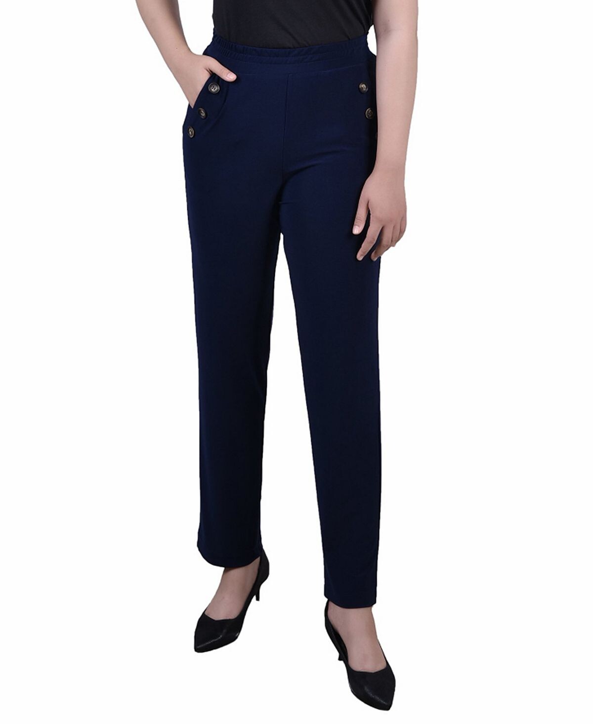 

Брюки без застежек с широкой талией petite missy NY Collection, синий