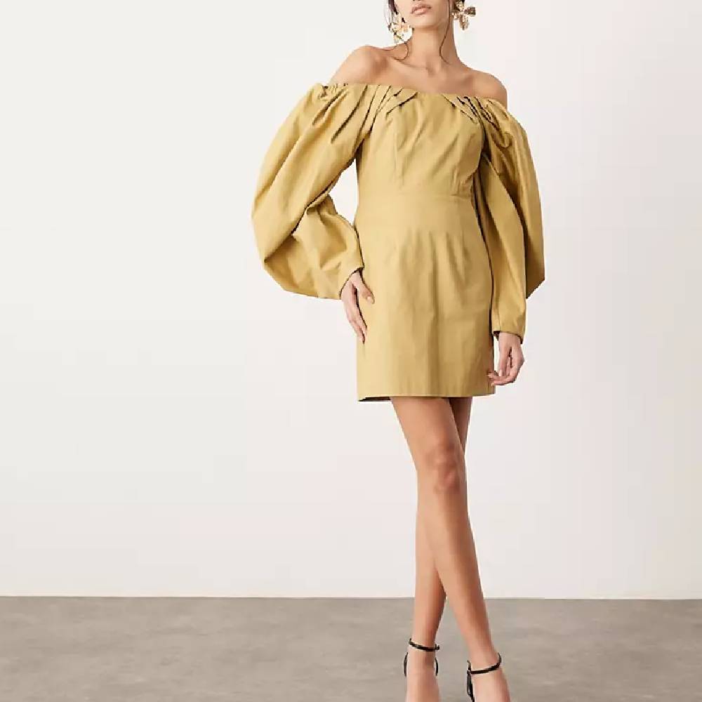 Платье Asos Edition Structured Bardot Mini, желтый цена и фото