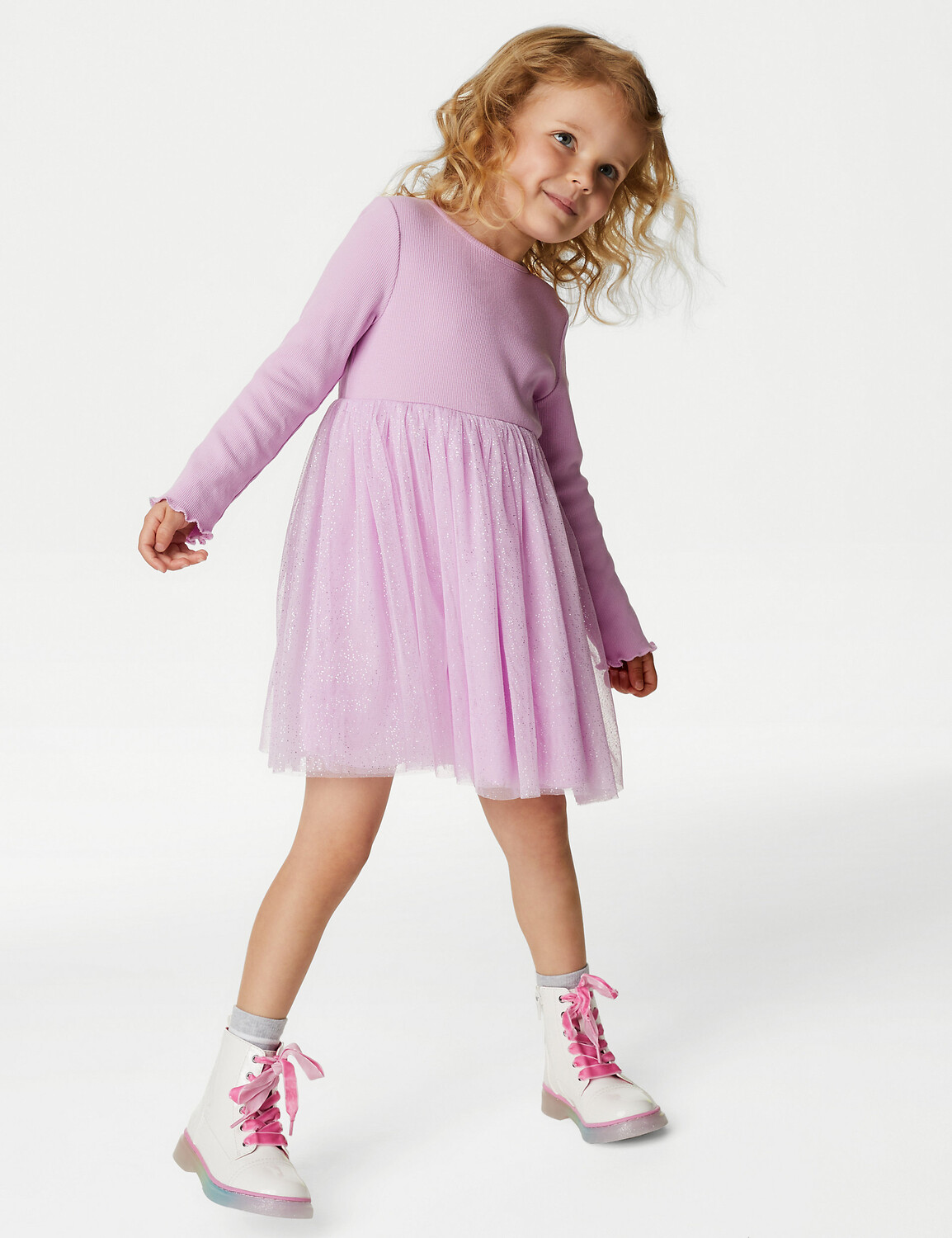

Многоярусное платье с блестками (2–7 лет) Marks & Spencer, розовый