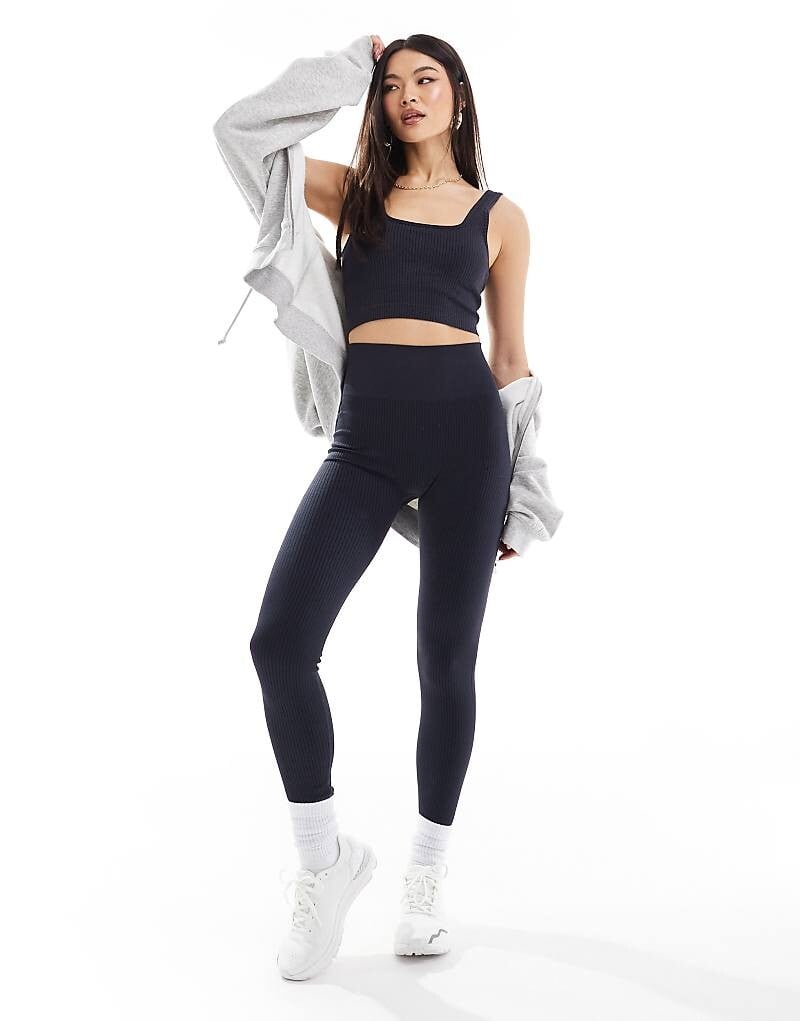 

Темно-синие бесшовные спортивные леггинсы в рубчик ASOS 4505 Icon